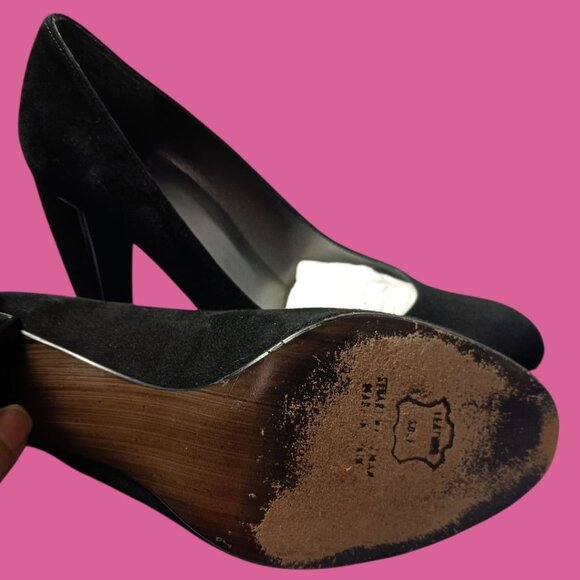 Stuart Weitzman  Suede Cageswoon Heels Round Toe Classic Womens Pumps Black 7.0M - Picture 12 of 16